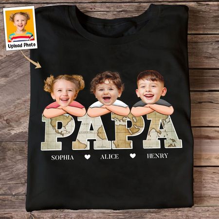 Custom Kid Face Papa – Personalisiertes Foto-T-Shirt aus reiner Baumwolle
